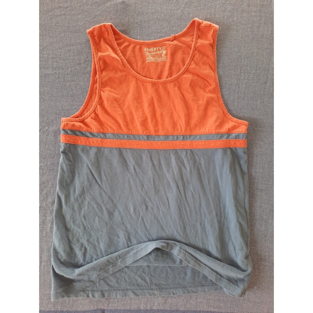 Faherty Sunwashed Organic Cotton Tank Top Mens Small Orange Blue Colorblock